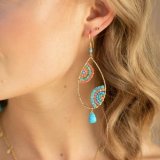 Crescent Drop Earrings in Coral and Turquoise