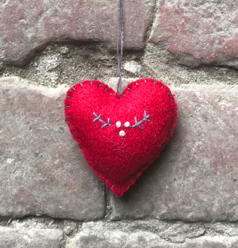 Embroidered Heart Red (Small) - Berry