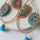 Crescent Drop Earrings in Coral and Turquoise